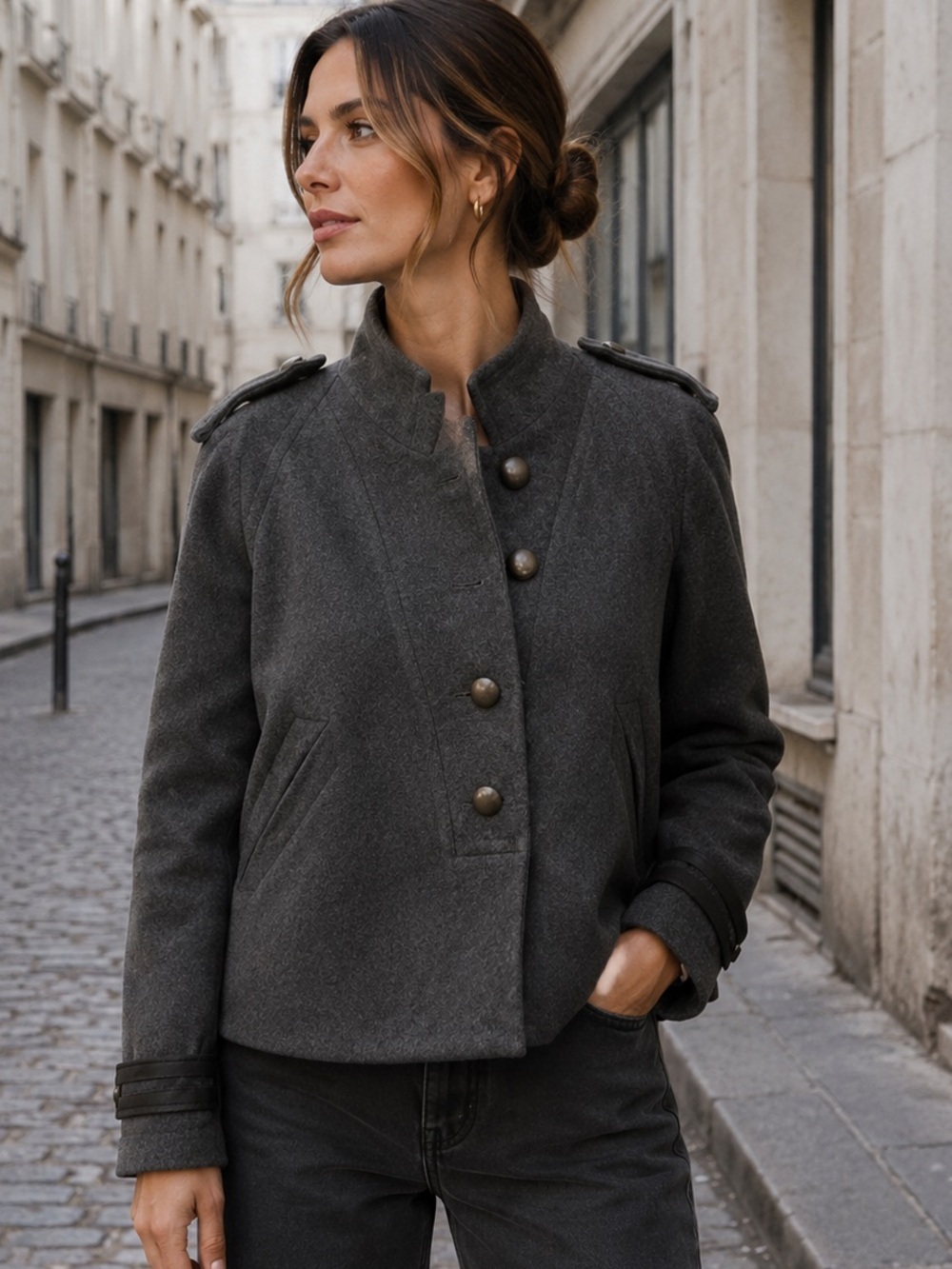 Rebecca Taylor  0 wool military style jacket metal buttons great pre owned cond